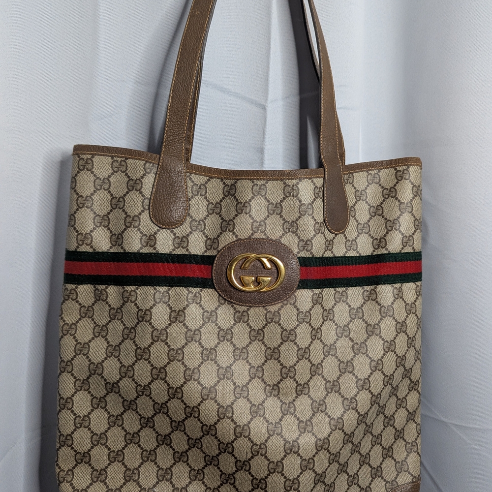 Vintage Gucci Beige and Brown Logo Tote Bag